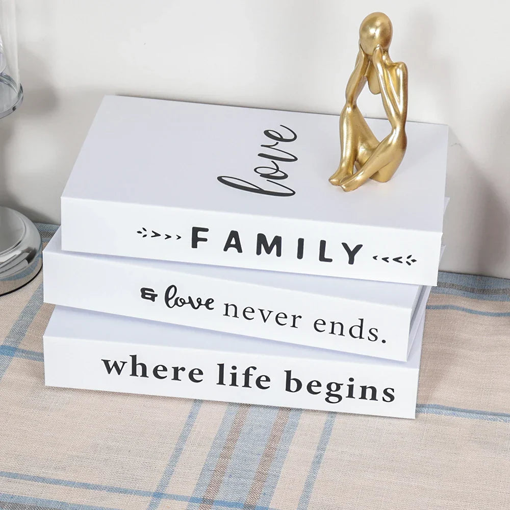 3-Piece Hollow Cardboard Book Stack Display Set — Shelf Decor