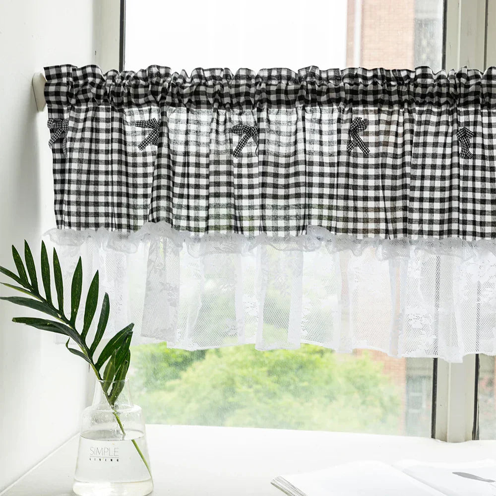 Plaid Lace Half Curtain for Kitchen and Small Windows - Euroselle
