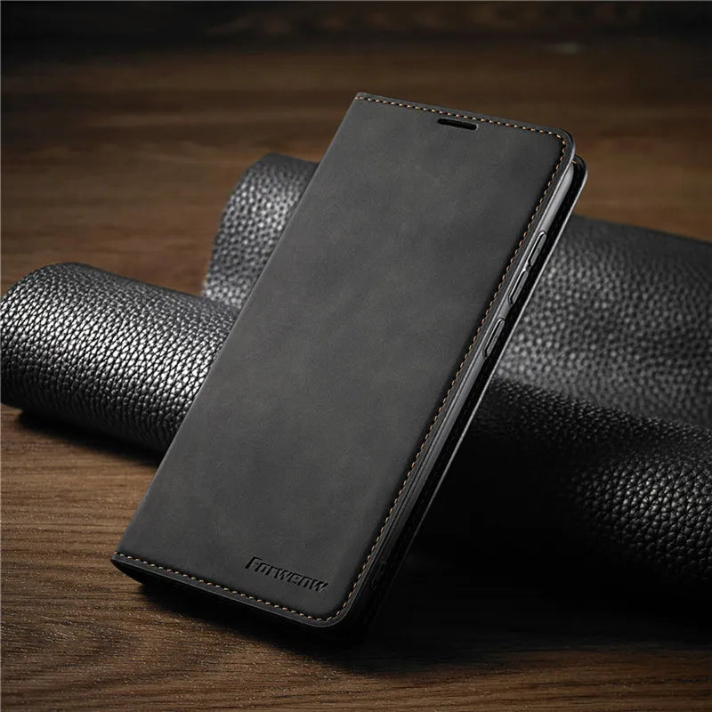 Skórzane etui folio z magnetycznym zamknięciem do iPhone’a — zatrzask na całej powierzchni