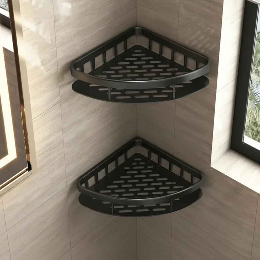 ABS Wall-Mounted Corner Bathroom Caddy — No-Drill Adhesive Rack