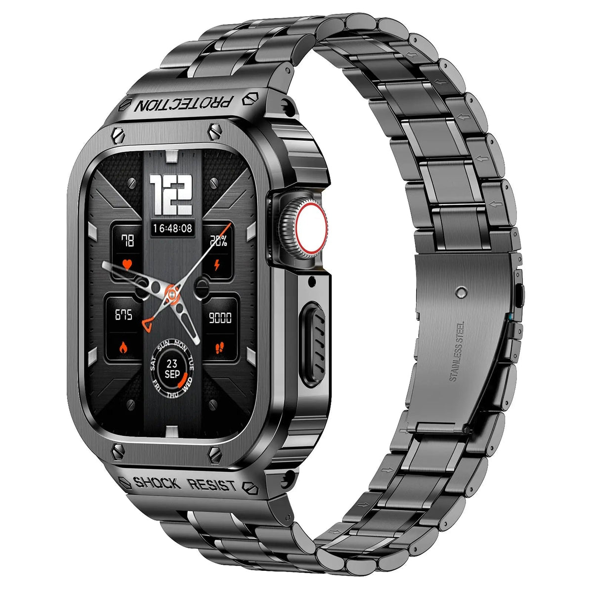 Metallarmband & stötskydd till Apple Watch 44/45mm — svart silver guld