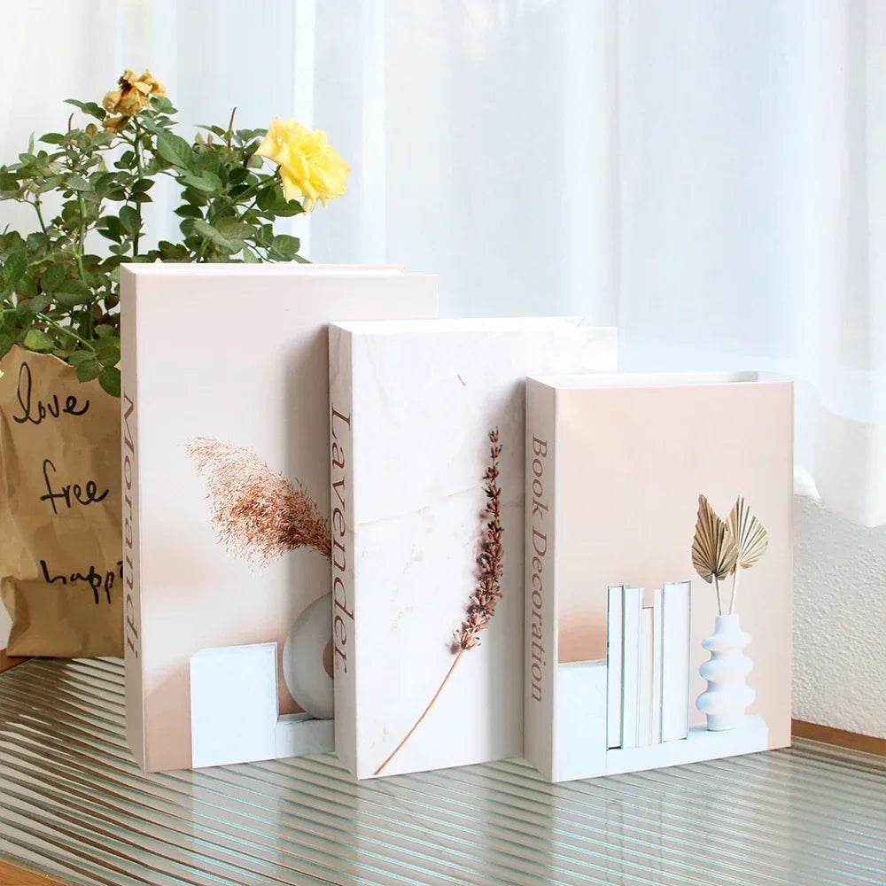 3-Piece Hollow Cardboard Book Stack Display Set — Shelf Decor