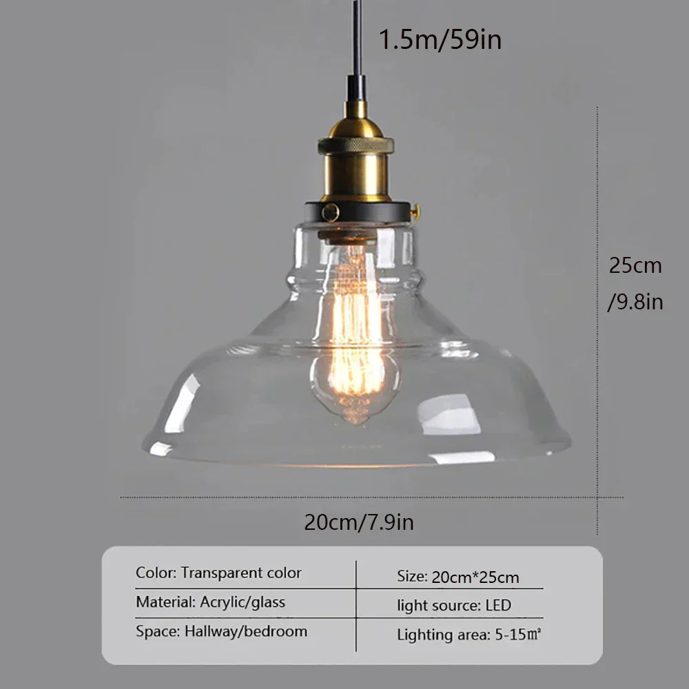 Retro Industrial Glass Pendant Light For Home And Bar