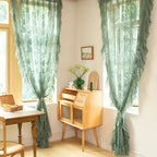 French Retro Green Ruffled Lace Sheer Tulle Curtains for Girls Room & Living Room - Euroselle