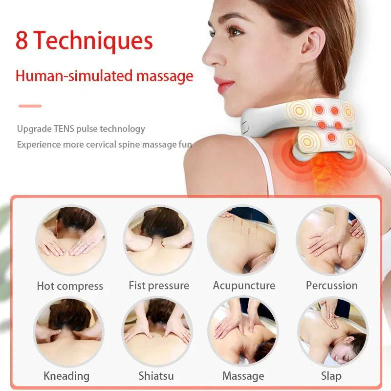 HaloNex Smart Neck Massager z funkcją podgrzewania — kompaktowe urządzenie wibracyjne i pulsacyjne, 5 prędkości