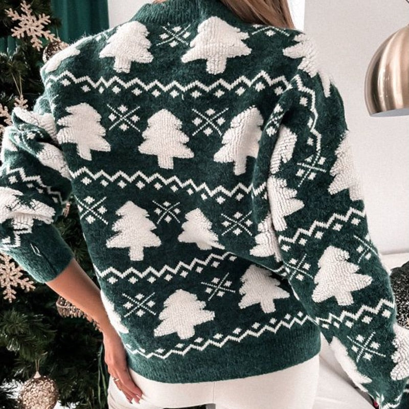 Women's Christmas Tree Knit Sweater — Cozy Long-Sleeve Pullover