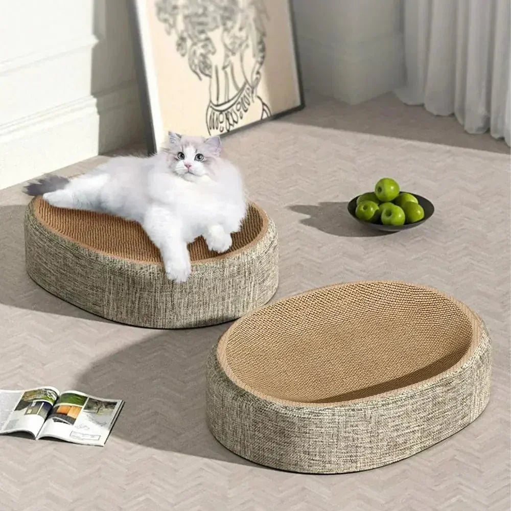 NuzzleNest Braided Oval Sisal Cat Lounger — Woven Scratch Surface, Solid Oval Base