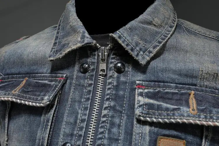 Gray Vintage Denim Jacket — Button-Front Unisex Outerwear