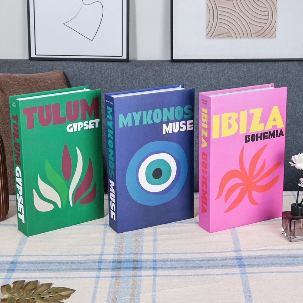 3-Piece Hollow Cardboard Book Stack Display Set — Shelf Decor