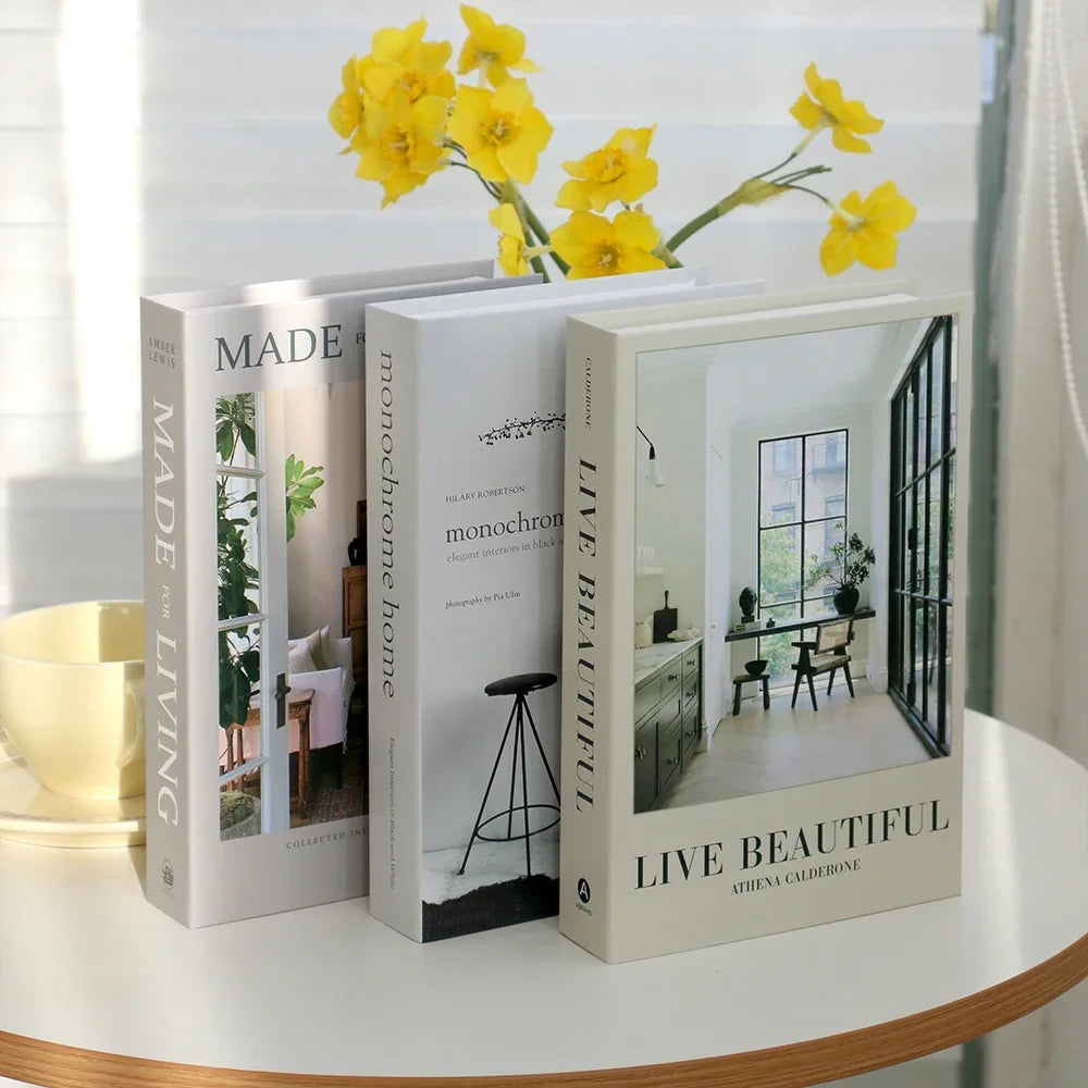 3-Piece Hollow Cardboard Book Stack Display Set — Shelf Decor