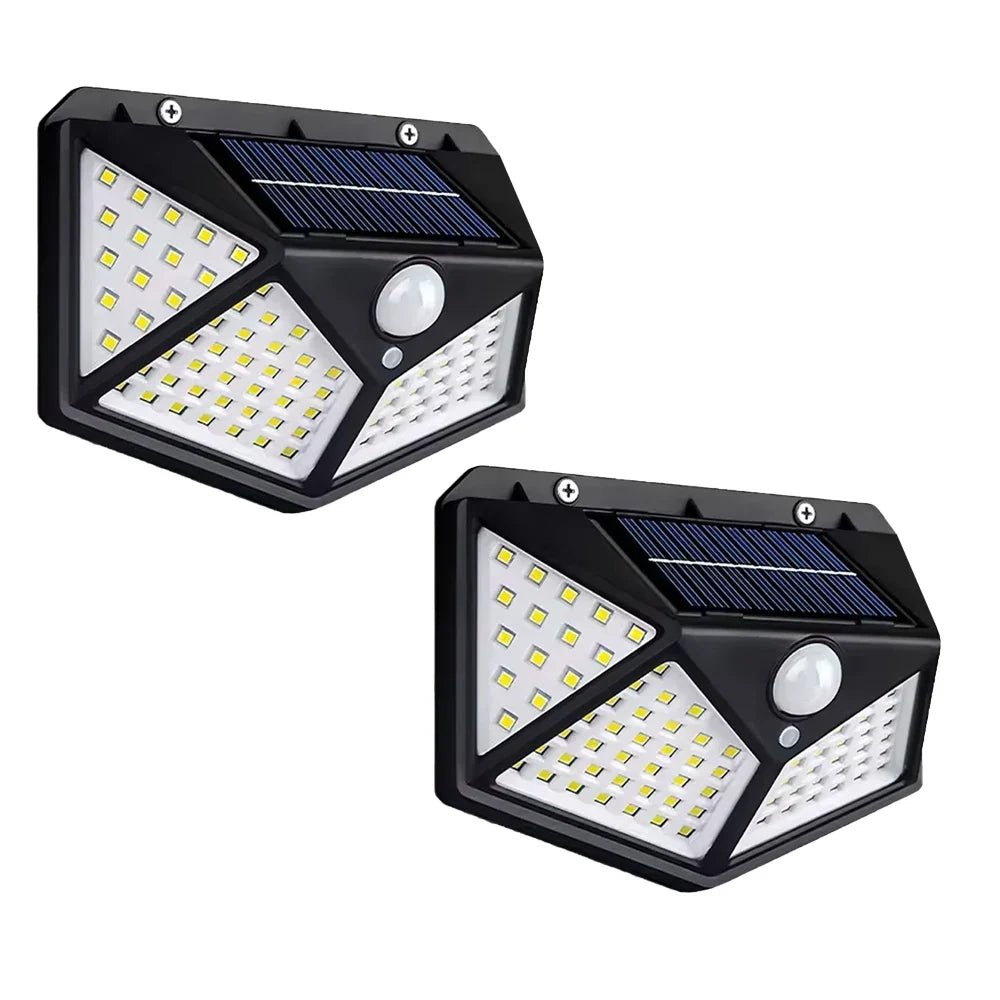 Napelemes, mozgásérzékelős biztonsági fali lámpa — 100 LED-es kültéri lámpa