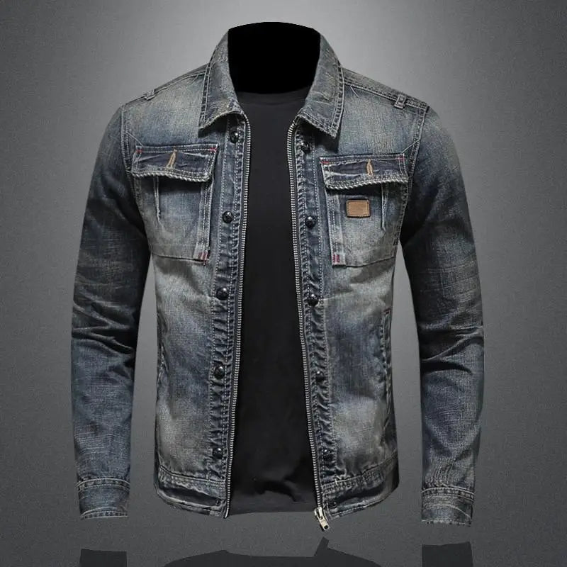 Gray Vintage Denim Jacket — Button-Front Unisex Outerwear