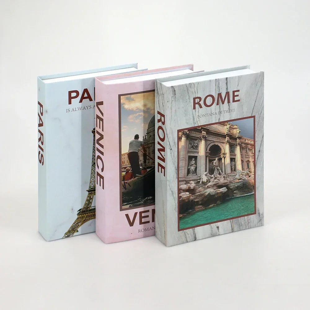 3-Piece Hollow Cardboard Book Stack Display Set — Shelf Decor
