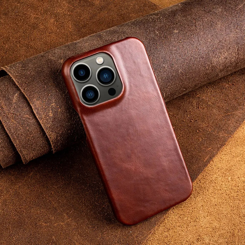 Etui do iPhone'a z pełnoziarnistej skóry bydlęcej — amortyzująca wstrząsy podwyższona krawędź aparatu
