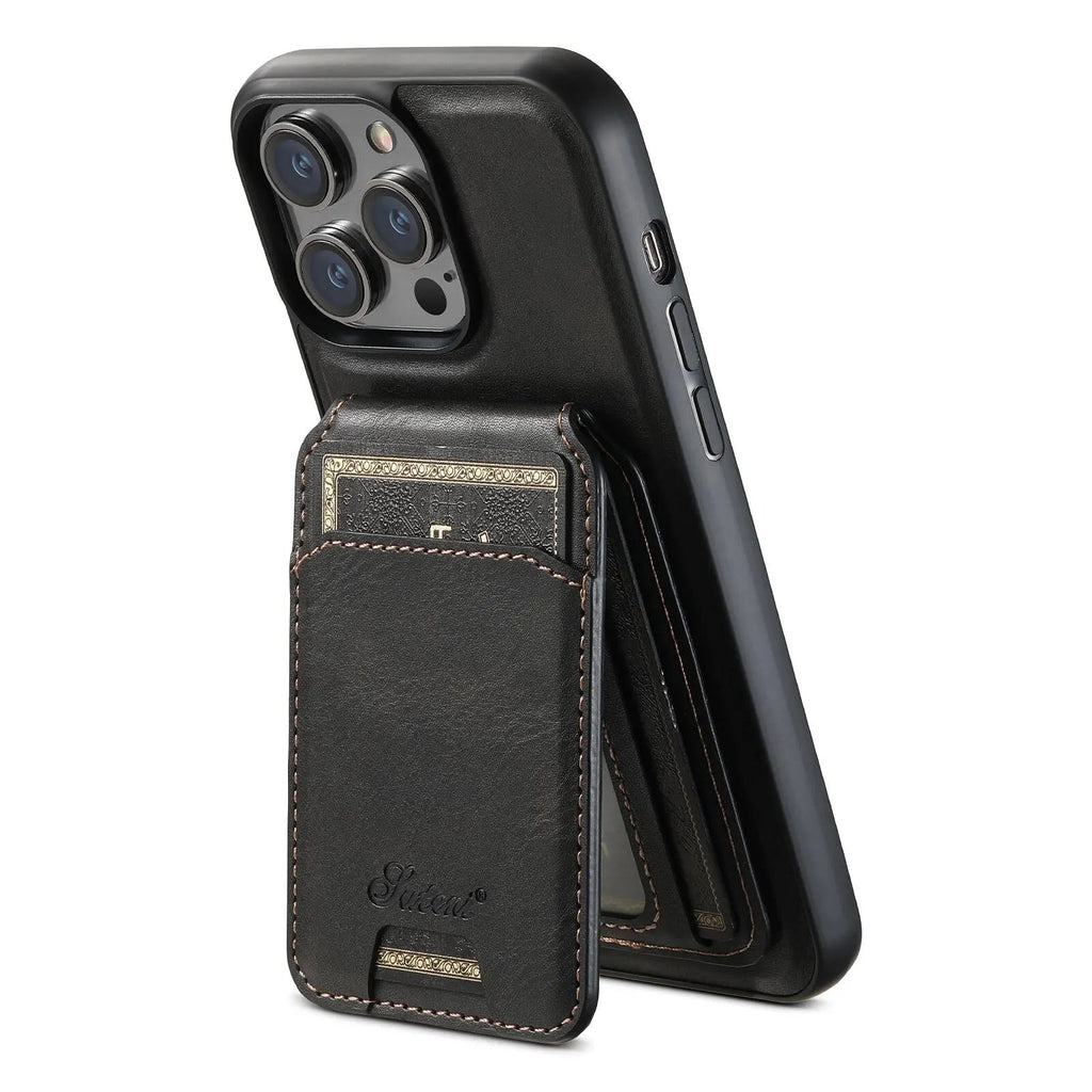 Funda tipo libro para iPhone 15 con tarjetero — Protección con bordes elevados