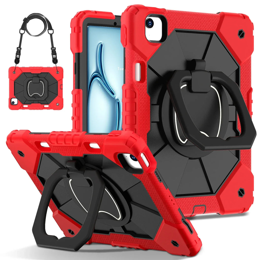 Étui iPad triple couche — prise à 360°, béquille, sangle, verre trempé