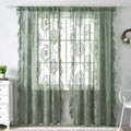 French Retro Green Ruffled Lace Sheer Tulle Curtains for Girls Room & Living Room - Euroselle