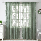 French Retro Green Ruffled Lace Sheer Tulle Curtains for Girls Room & Living Room - Euroselle