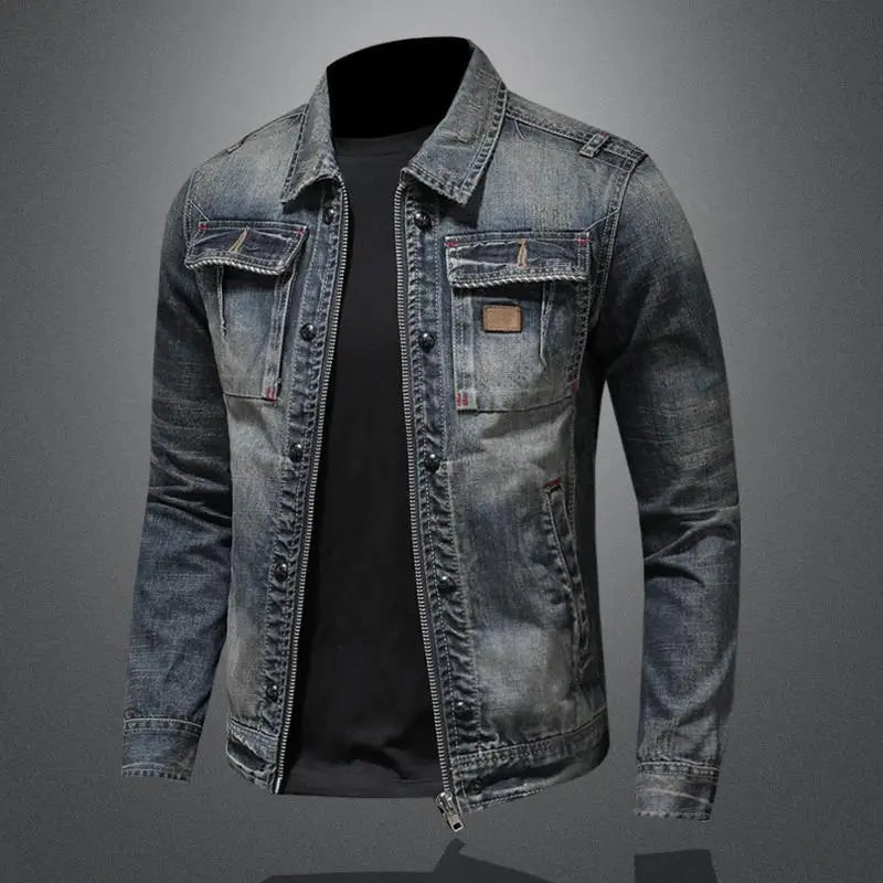 Gray Vintage Denim Jacket — Button-Front Unisex Outerwear