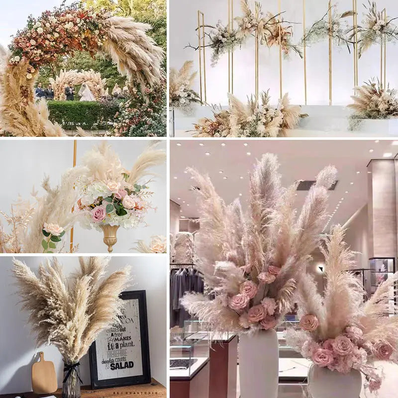 Confezione da 10 steli di erba della Pampa artificiale — canne soffici beige naturale