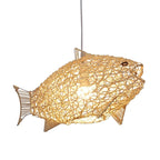 Aurora Nordic Bamboo Pendant Light – Handmade Fish Art LED Hanging Lamp