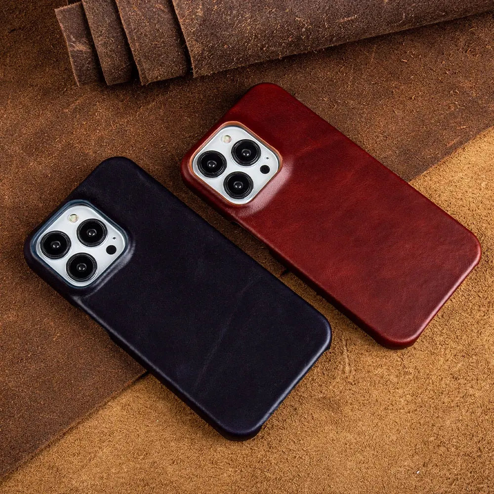 Etui do iPhone'a z pełnoziarnistej skóry bydlęcej — amortyzująca wstrząsy podwyższona krawędź aparatu