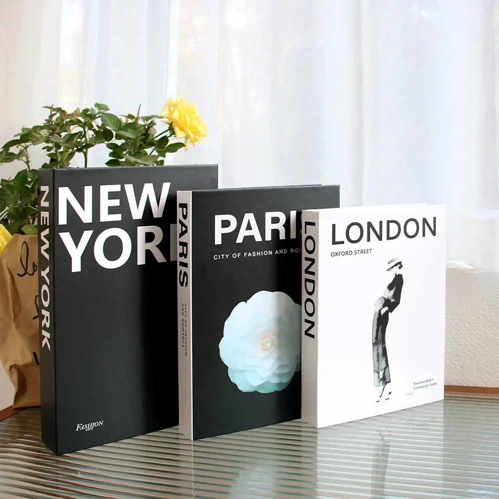 3-Piece Hollow Cardboard Book Stack Display Set — Shelf Decor