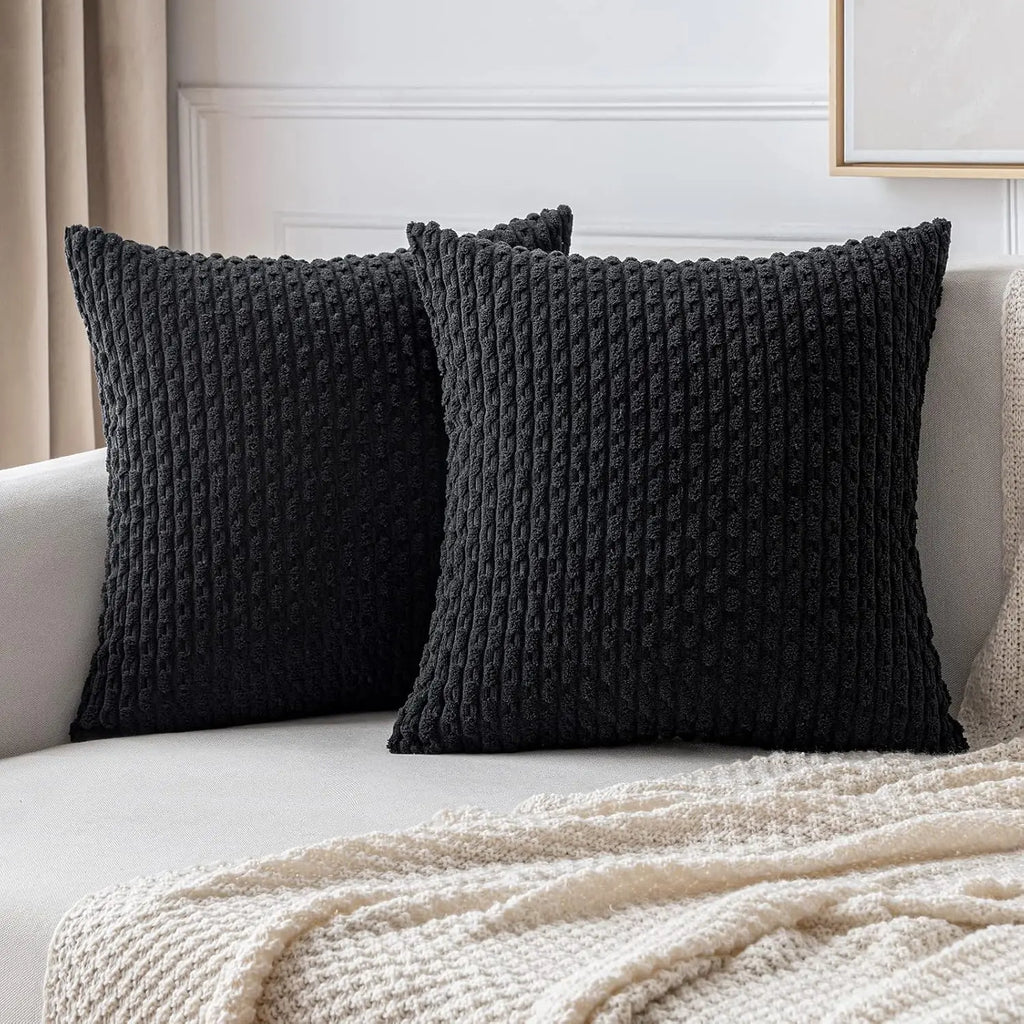 Ribbed Textured Throw Pillow Cover, 18×18 Inch Polyester Cotton Blend