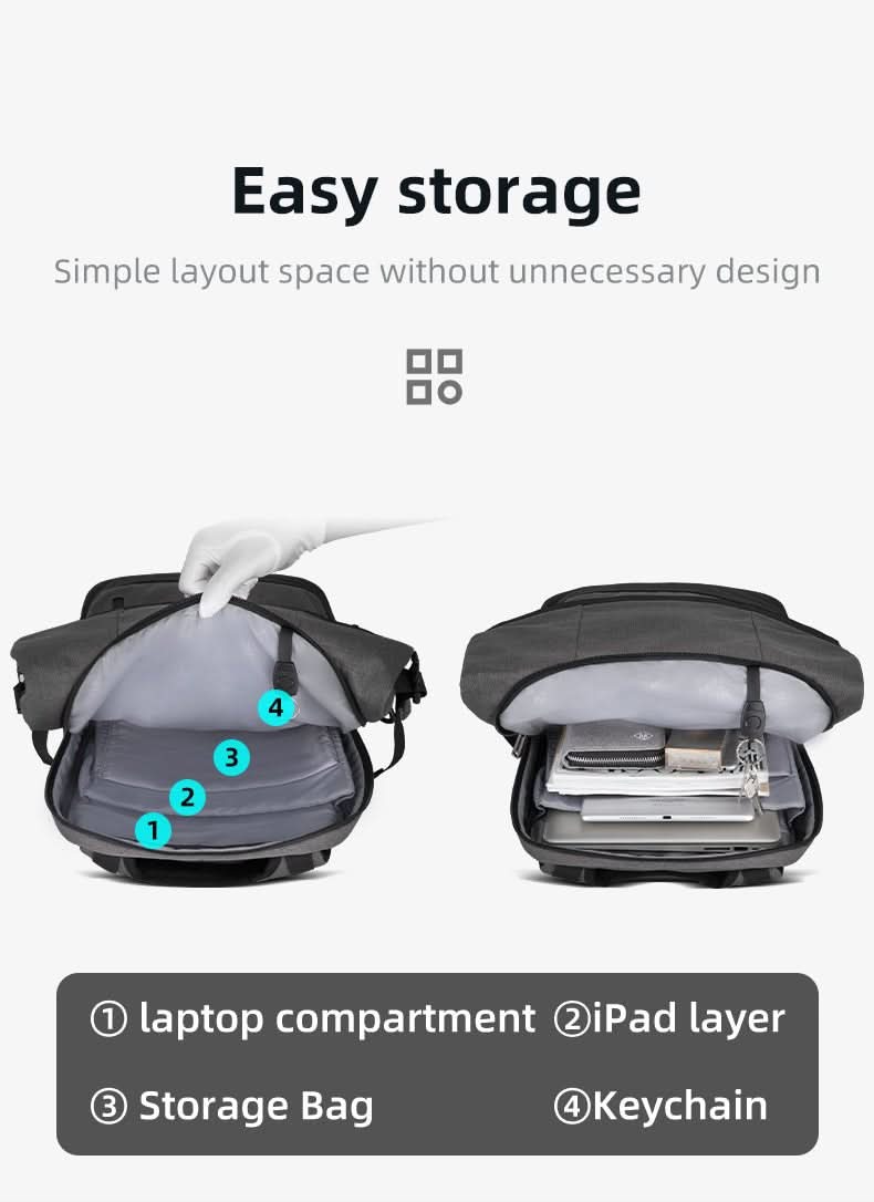 CityTrail roll-top-rygsæk til dagsture, 20-35 L udvidelig kapacitet, USB-port, 0.9 kg