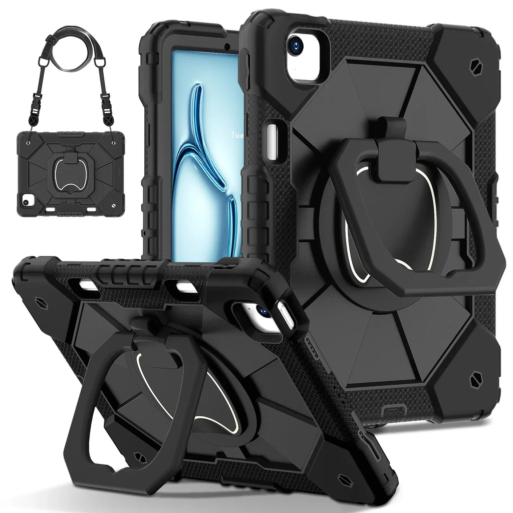 Étui iPad triple couche — prise à 360°, béquille, sangle, verre trempé