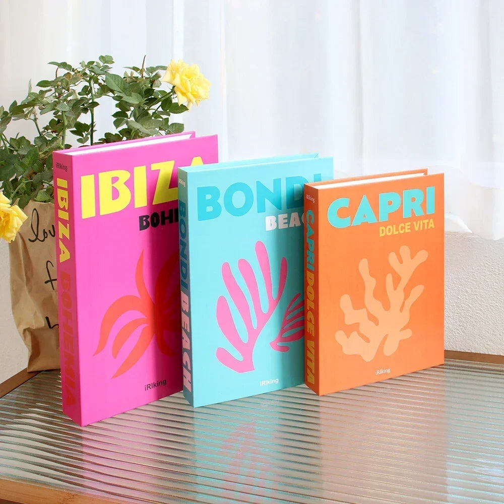 3-Piece Hollow Cardboard Book Stack Display Set — Shelf Decor