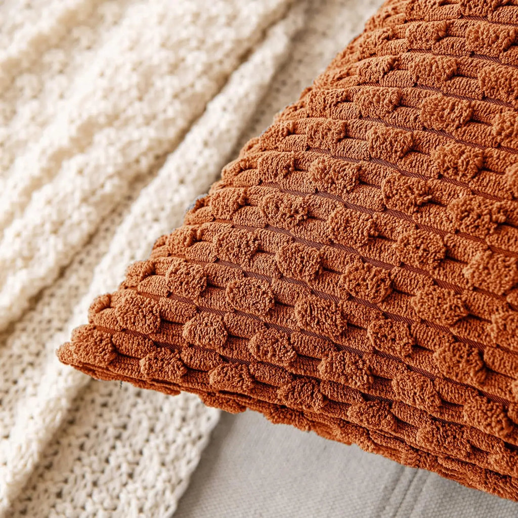 Ribbed Textured Throw Pillow Cover, 18×18 Inch Polyester Cotton Blend