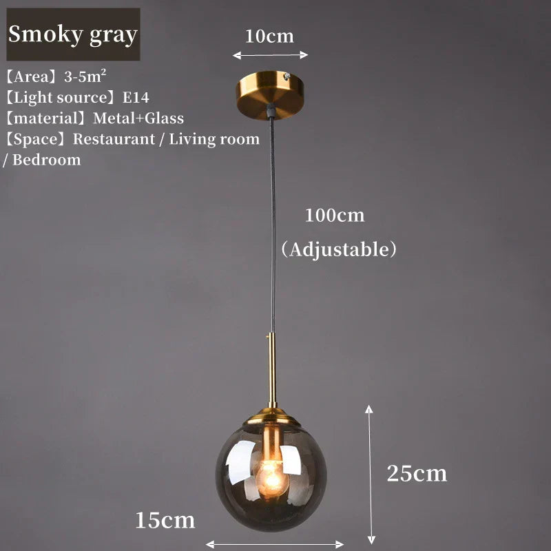 Scandinavian Glass Pendant Lamp With Metal Fixture For Kitchen, Living And Dining