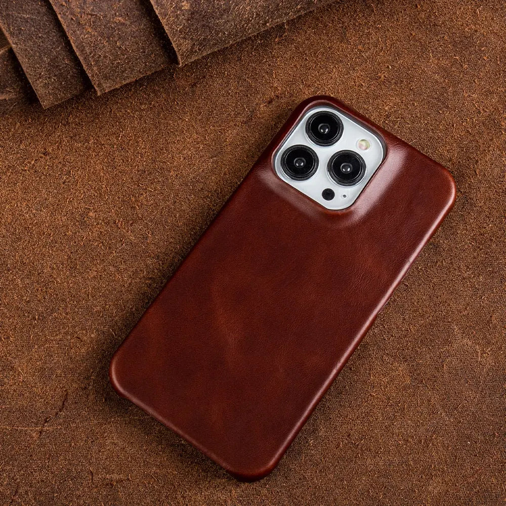 Etui do iPhone'a z pełnoziarnistej skóry bydlęcej — amortyzująca wstrząsy podwyższona krawędź aparatu