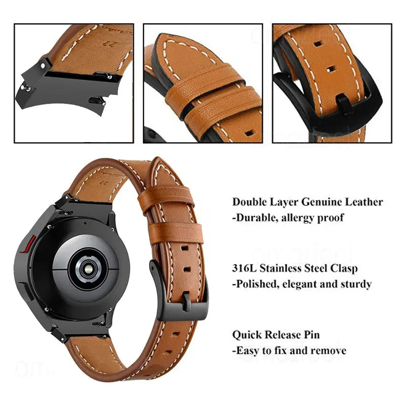 Correa de cuero y acero para Galaxy Watch 5 — Ajustable, varios acabados