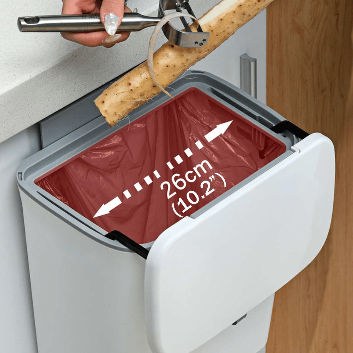 פח אשפה AeroFresh לתלייה על הקיר — גודל קומפקטי, אטימה חכמה נגד ריחות