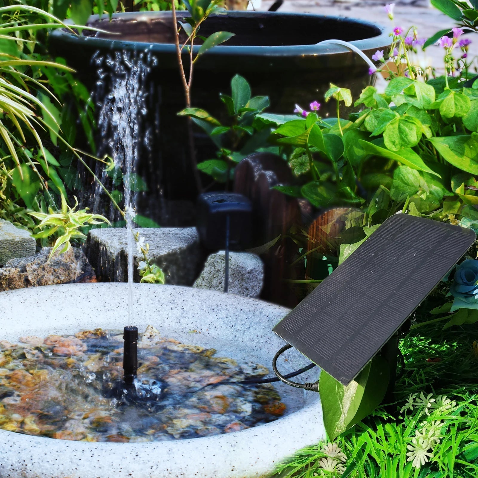6-in-1 Solar Fountain with 4 Nozzles for Garden & Pond - Euroselle