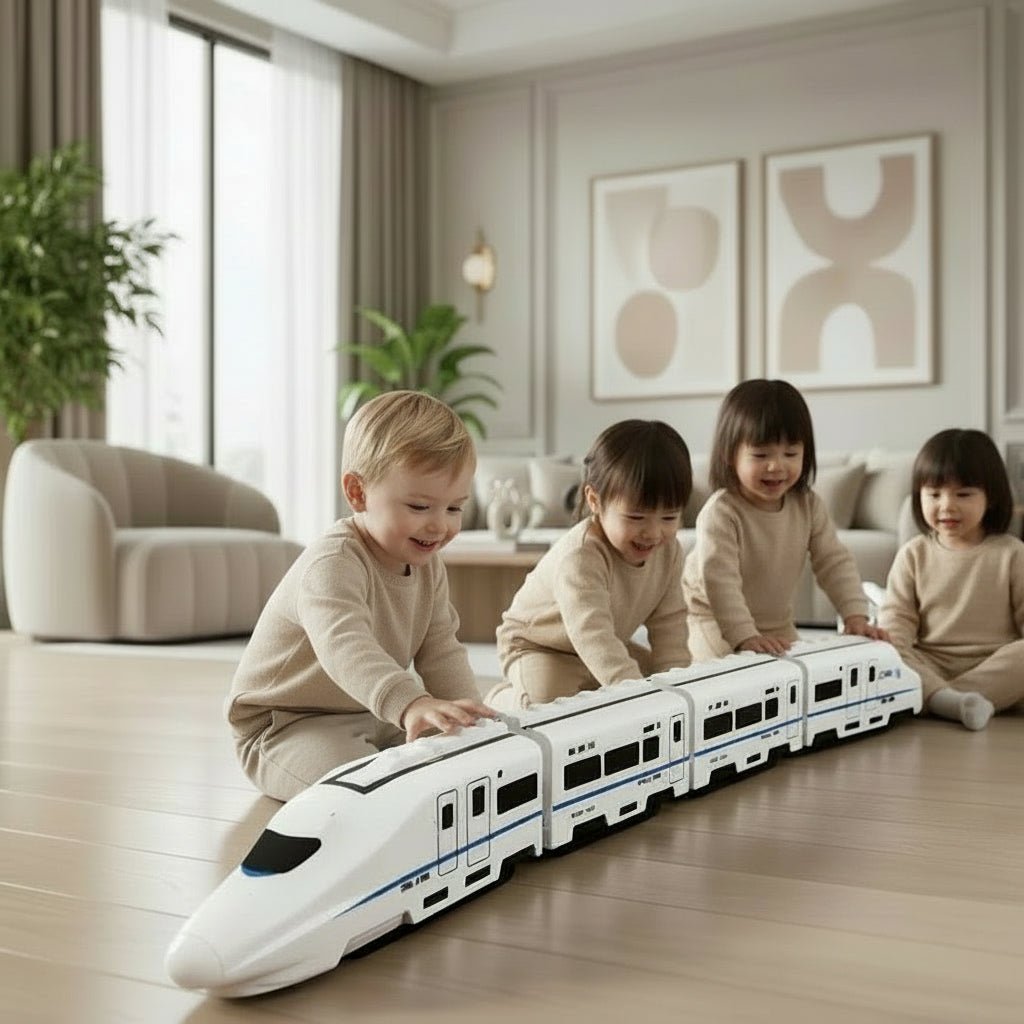 Hračka vláček TwirlTrack s otáčením o 360 stupňů — konstrukce s kruhovým pohybem, integrované osvětlení, realistické zvukové efekty, automatické vyhýbání se překážkám