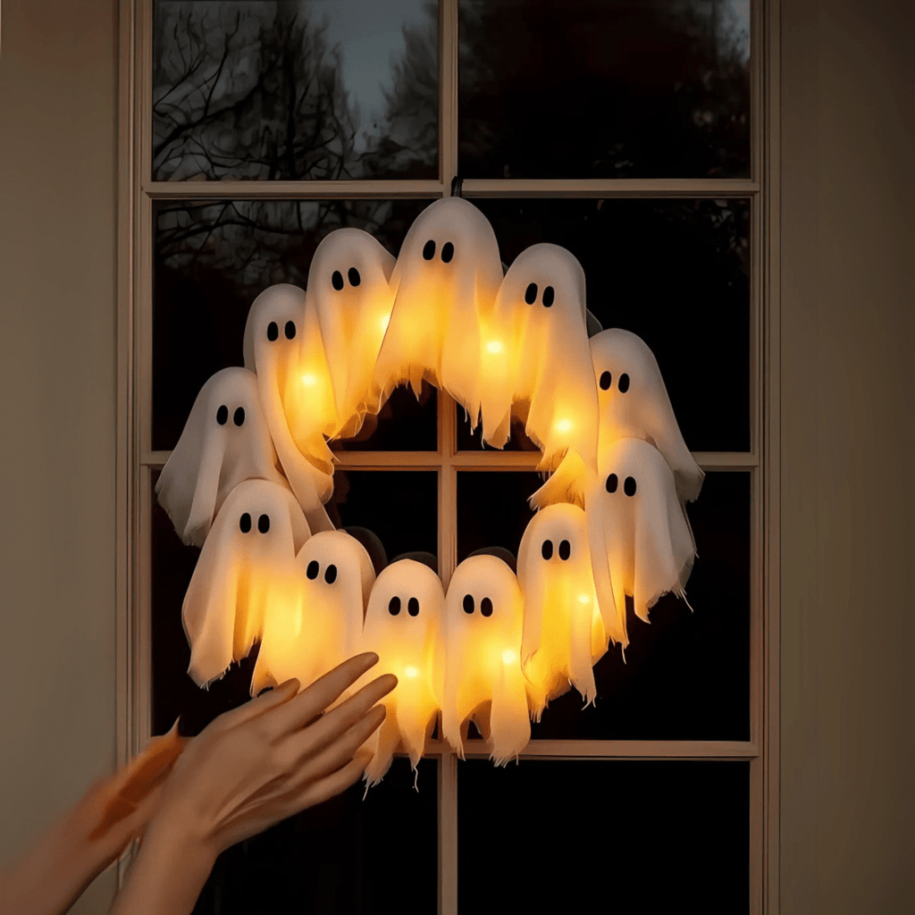 PhantomGlow kompaktní strašidelný LED věnec — energeticky úsporná světla, ambientní záře