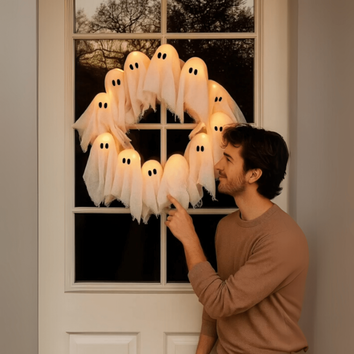 PhantomGlow kompaktní strašidelný LED věnec — energeticky úsporná světla, ambientní záře