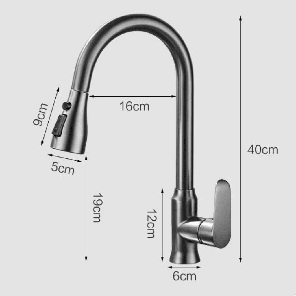 Baterie de bucătărie extensibilă AeroFlow — rotire la 360 de grade, furtun flexibil pentru pulverizare