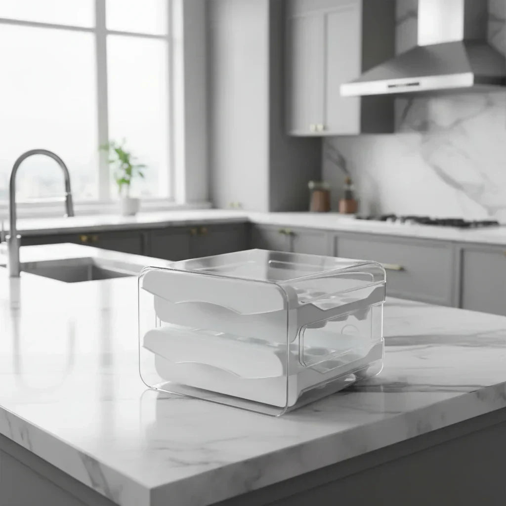 Průhledný box na vejce NestCube — dvoupatrové výsuvné zásuvky s kapacitou 32 vajec