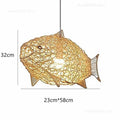 Aurora Nordic Bamboo Pendant Light – Handmade Fish Art LED Hanging Lamp