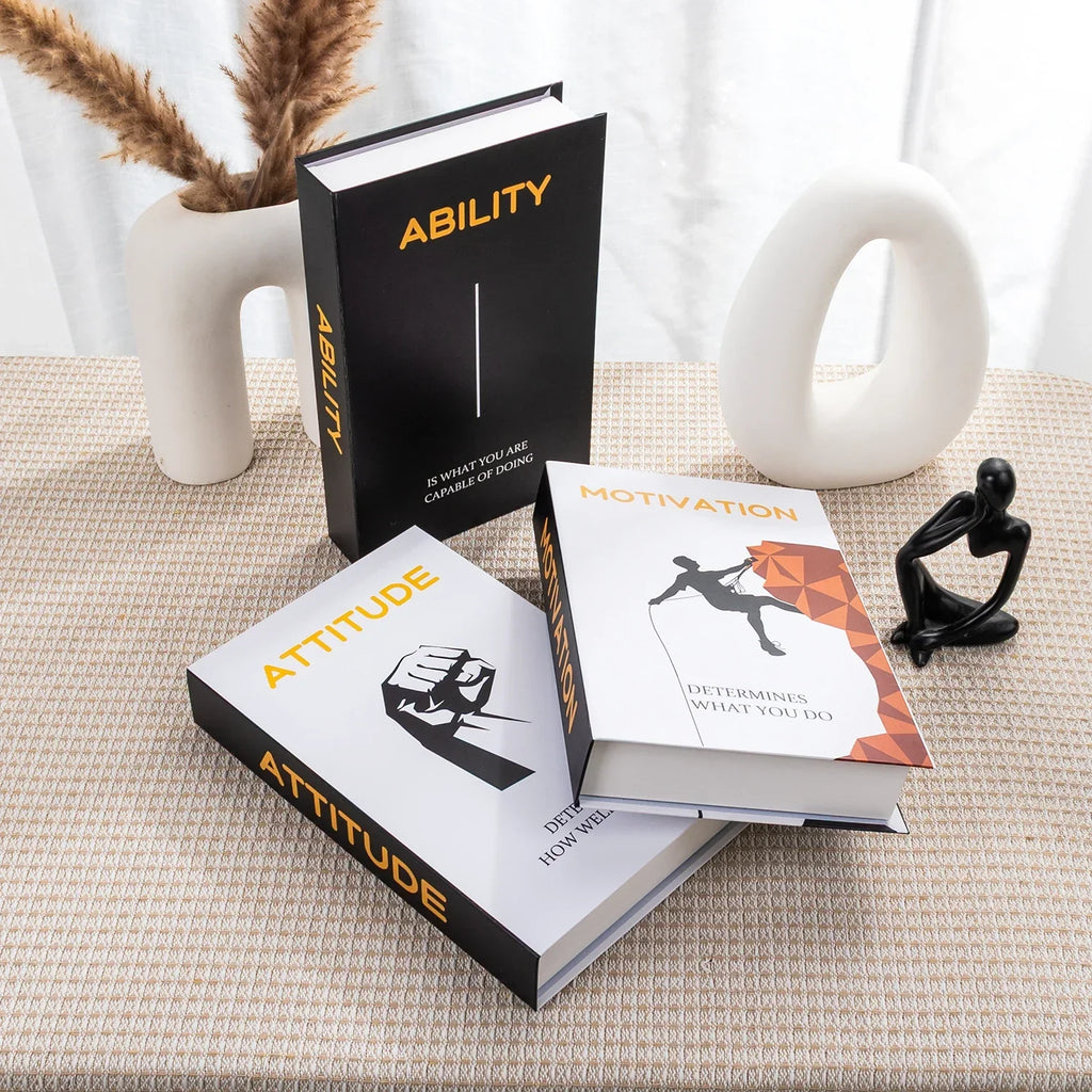 3-Piece Hollow Cardboard Book Stack Display Set — Shelf Decor