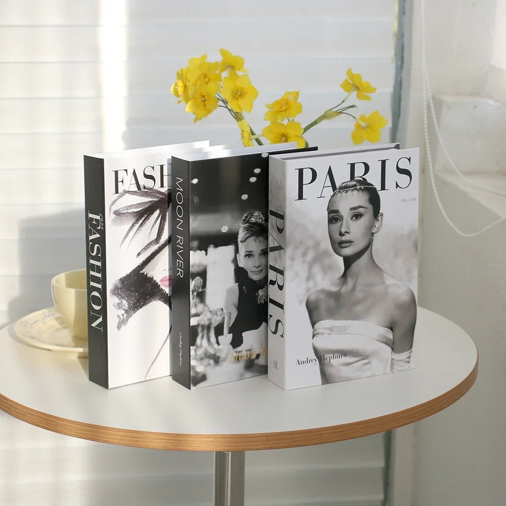 3-Piece Hollow Cardboard Book Stack Display Set — Shelf Decor