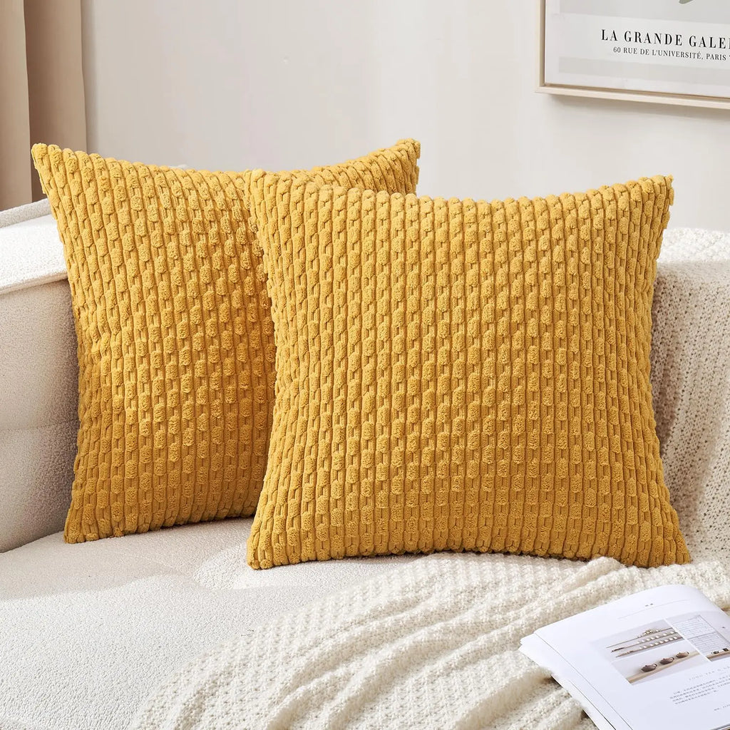Ribbed Textured Throw Pillow Cover, 18×18 Inch Polyester Cotton Blend