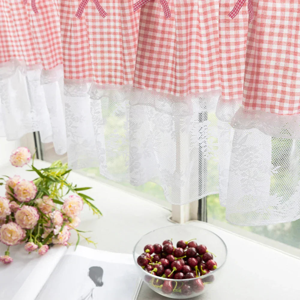 Plaid Lace Half Curtain for Kitchen and Small Windows - Euroselle