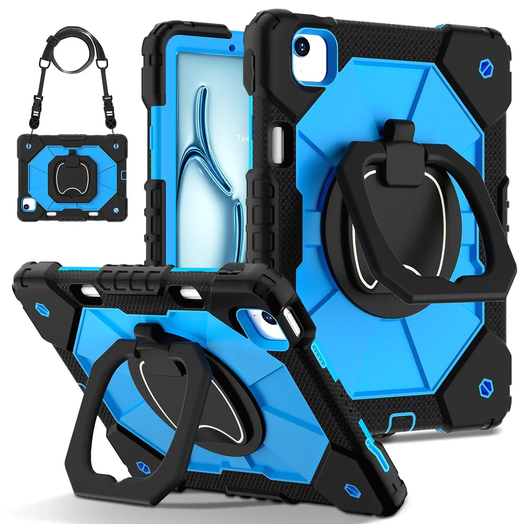Étui iPad triple couche — prise à 360°, béquille, sangle, verre trempé