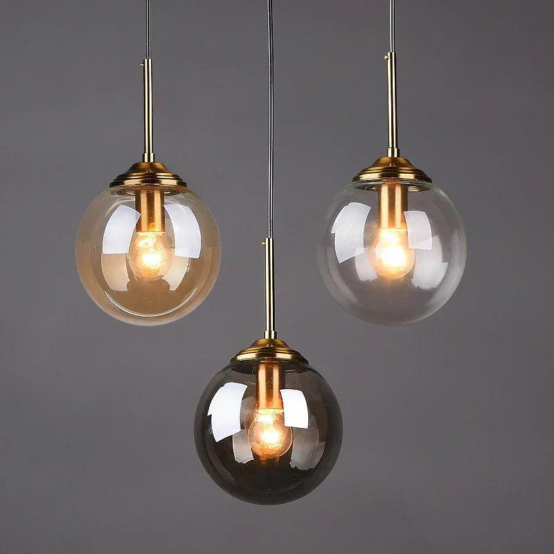 Scandinavian Glass Pendant Lamp With Metal Fixture For Kitchen, Living And Dining