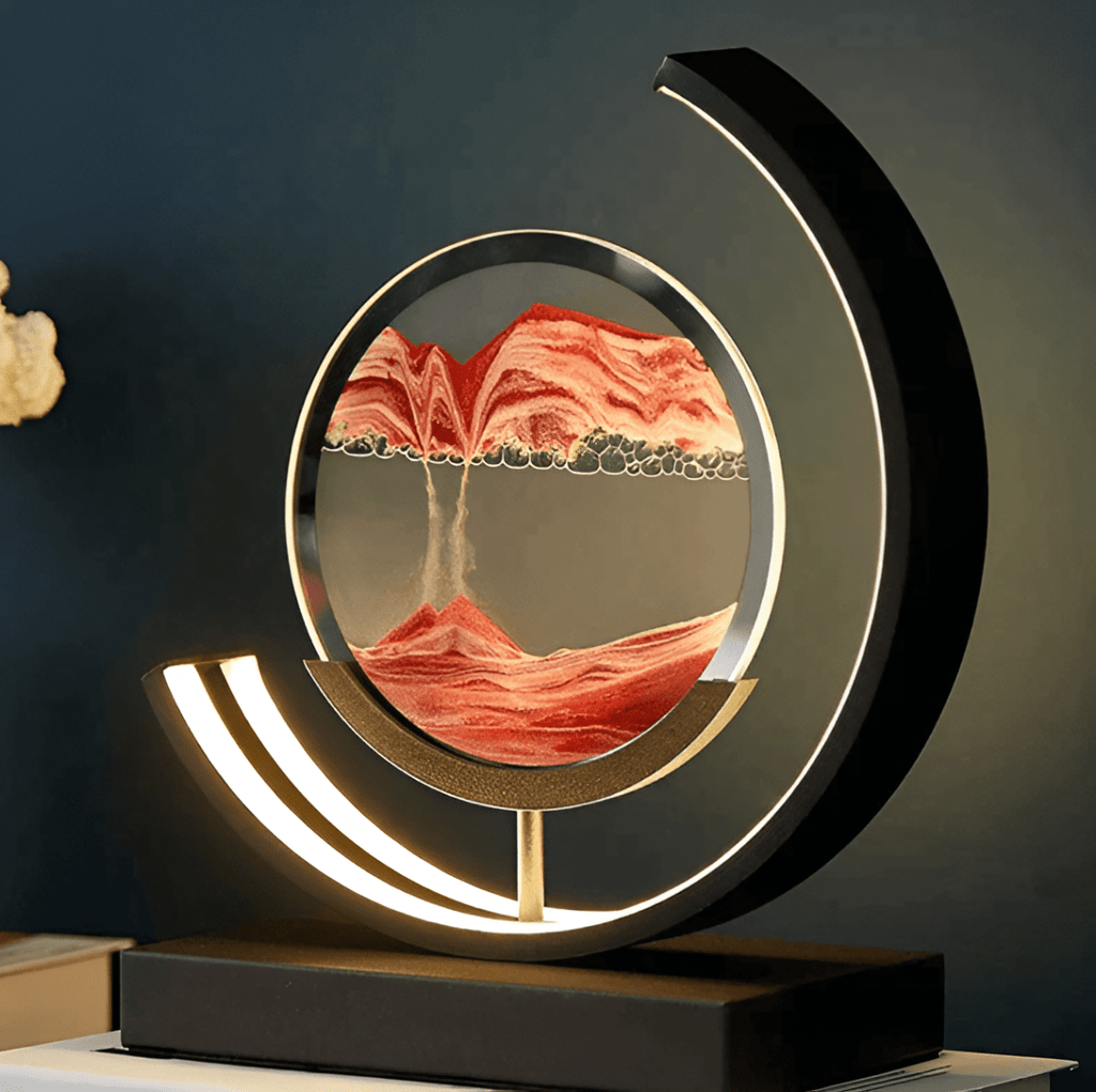 Dimmable LED floor lamp designed with flowing sand visuals for a relaxing ambient atmosphere - Euroselle